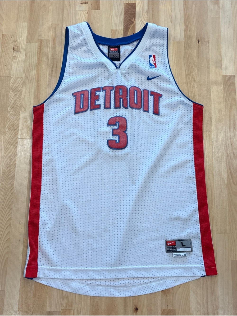 Authentic Detroit #3 Wallace Nike NBA Jersey Youth L Lenght +2